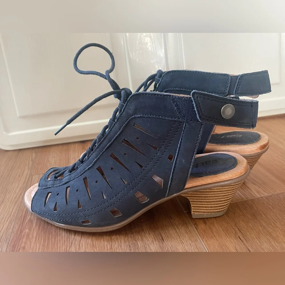 Earth suede lace up block heels
